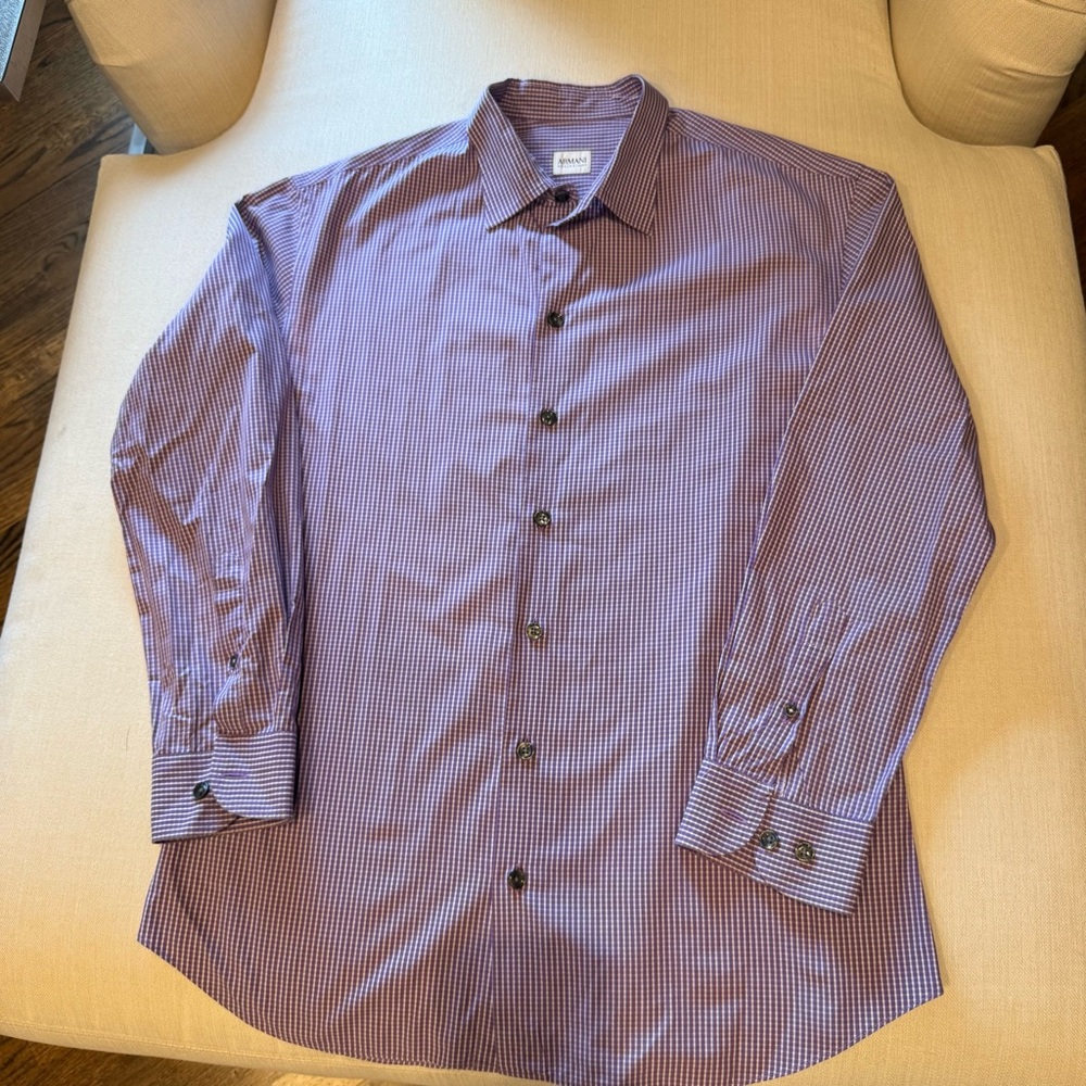Armani Collezioni Purple Checkered Dress Shirt